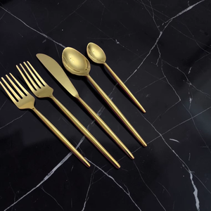 Gold Plated Metal Cutlery Set Long Handle <b>Mirror</b> Finish Modern Design Durable Utensils For Wedding Use - Product Image 6