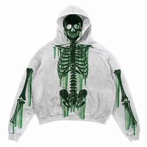 Premium Custom <b>Men's</b> Oversized Hoodie Green Skeleton Dripping Print Streetwear Regular Sleeve Knitted Cotton Autumn Wear Hoodie - Product Image 1
