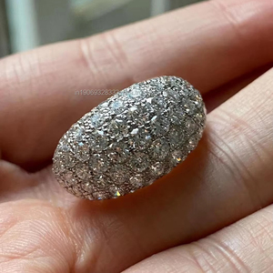 Micro Pave Cut Diamond Anniversary Engagement Wedding Gift Rhodium Plated 925 Sterling <b>Silver</b> Chunky Dome <b>Statement</b> Cluster <b>Ring</b> - Product Image 1