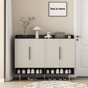 Large Modern 4-Door Shoe Storage Organizer Cabinet Adjustable Sideboard with Entryway Black Shoe Rack - Product Image 1