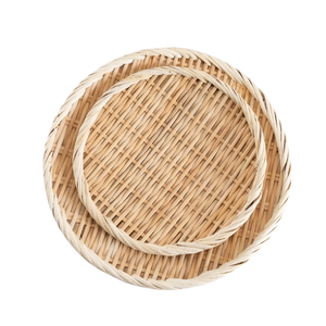 Artisan <b>Woven</b> Rattan Tray Wood Serving Board for Organic Food Display Handcrafted Eco Friendly Storage Tray - Product Image 1