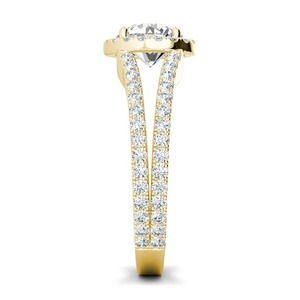 14K Yellow Gold 1.20CT Round Lab Grown Diamond <b>Split</b> Shank Halo Pave Engagement <b>Ring</b> for Women - Product Image 2
