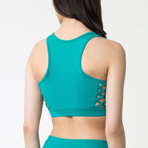 Women's Teal U-Neck <b>Racerback</b> Sports <b>Bra</b> High Support Mesh Side Hollow Yoga Fitness Top Front Logo Quick Dry Seamless Breathable - Product Image 4