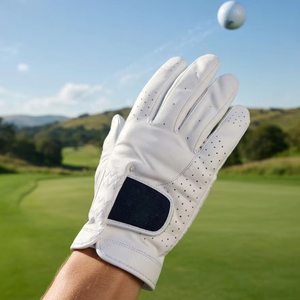 Gant de golf en cuir véritable blanc personnalisé OEM avec patch brodé sur mesure, design respirant perforé pour hommes et femmes - Product Image 1