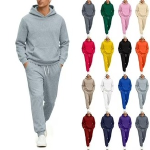 OEM <b>Men's</b> Spring Autumn Fashion <b>Pullover</b> Tracksuit Set Eco-Friendly Hooded Fleece <b>Jacket</b> Solid Pattern 2-in-1 Design Elastic - Product Image 5