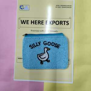 Silly Goose Beaded Zipper Pouch Blue Animal Print Embroidered Cute Clutch Daily Use Custom Handmade Beaded Silly Goose Pouch - Product Image 5