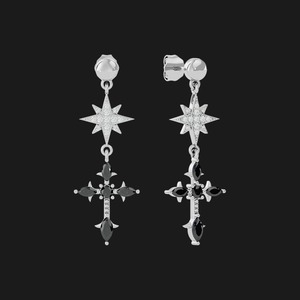 Black Zircon Flower Shape Stud <b>Earrings</b> in 925 Sterling <b>Silver</b> Luxury Gift for Unisex Engagement & Wedding - Product Image 1
