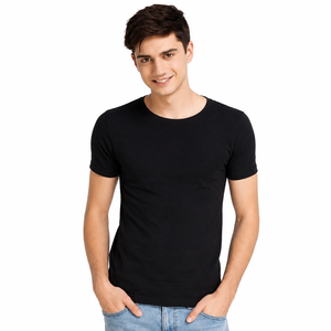 T-shirt en coton à manches courtes et col rond pour homme, coupe ajustée, couleur unie, jersey tricoté, teinture unie, OEM ODM - Product Image 1