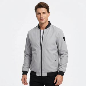 Blouson Bomber Gris en Toile pour Homme, Coupe-Vent, Fermeture Éclair, Col Montant, Décontracté, Automne, Motif Géométrique, Manches Longues, Service OEM, Finition Soignée - Product Image 1