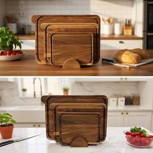 Ensemble de 3 planches à découper en bois d'acacia naturel avec support et rainure pour jus, planches à fromage et à viande pour la cuisine, vente en gros - Product Image 3