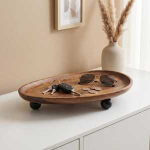 Plateau ovale en bois avec pieds boule, organiseur de bijoux, rangement pour coiffeuse, décoration, ensemble de plateaux décoratifs ovales en bois - Product Image 2