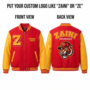 Premium 450 GSM <b>Wool</b> Blend Varsity Jacket <b>Red</b> Body Yellow Leather Sleeves Chenille Logo Embroidery Ribbed Trim - Product Image 1