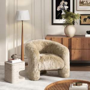 Avalon 35 \ "Silla de acento de piel de oveja genuina Rubio natural Split Barrel Back para sala de estar - Product Image 2