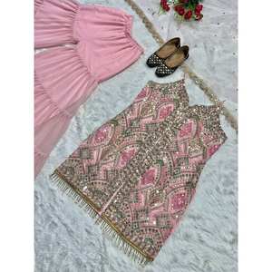 El conjunto de traje de fiesta de diseñador para mujer incluye Top Sharara Plazzo Dupatta - Product Image 6