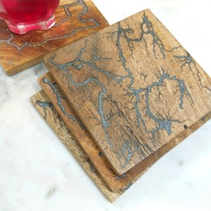 Rustic Handmade Wooden <b>Coasters</b> with Lichtenberg Fractal Burn Square Wood <b>Drink</b> <b>Coaster</b> Set for Coffee Tea Cups, Stylish Home - Product Image 1
