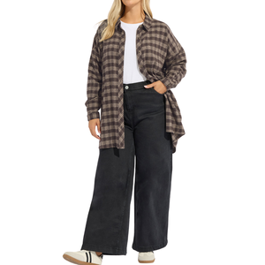 Camisa abotonada de manga larga de corte holgado para mujer de talla grande, blusa informal, mezcla de algodón, tela suave, Color personalizado, venta al por mayor, muestra gratis - Product Image 3