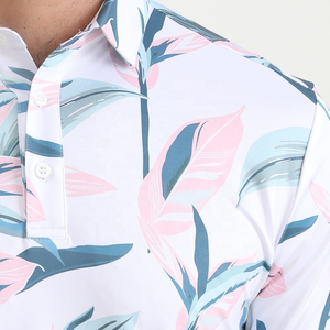 Camisa Polo de Manga Corta con Estampado Floral Blanco para Hombre, Algodón Popelina, Corte Regular Informal, Diseño Transpirable - Product Image 3