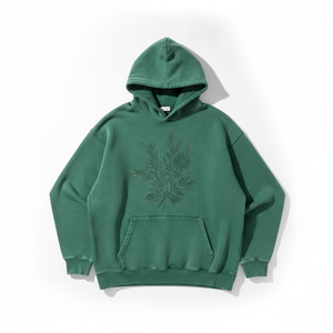 Sweat à capuche oversize pour homme, vert, avec broderie florale personnalisée, en polaire, décontracté, coupe classique, pour l'automne - Product Image 1