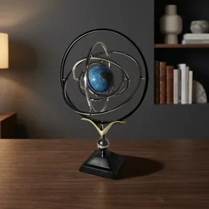 Sphère armillaire en aluminium antique faite à la main, décoration de table, or noir, nautique, maritime, astrolabe, globe, art déco, décoration vintage - Product Image 6