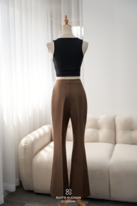 Pantalones de Traje Elegantes para Mujer, Color Marrón, Cintura Alta, Corte Acampanado, Pierna Ancha, Estilo Formal para Oficina, ALVA - Product Image 6