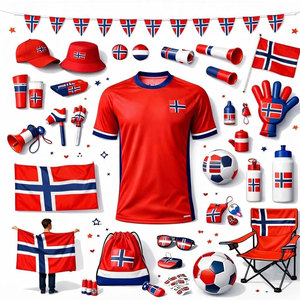 Kit promotionnel de supporter de football haut de gamme avec casquette, maillot, écharpe, ballon et drapeau pour événements, tournois et supporters - Product Image 1