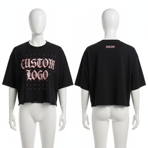 Camiseta corta de verano para mujer, estilo streetwear, transpirable, con hombros caídos y manga corta. - Product Image 1