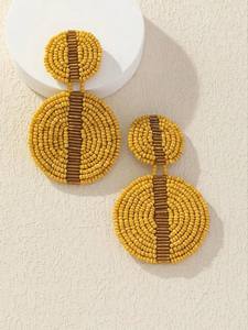 Boucles d'oreilles artisanales en forme de tranches d'orange perlées, bijoux ronds en coton, broderie artisanale - Product Image 6