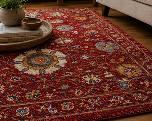 Persian Style Medallion Area Rug <b>Red</b> Hand Knotted <b>Wool</b>/Silk Eco-Friendly Anti-Slip Medium Pile Rectangle Living Room Decor - Product Image 3