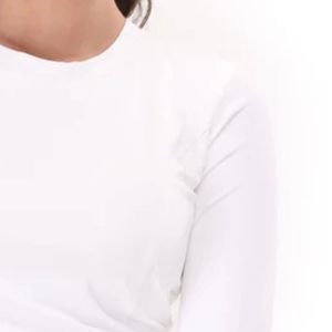 Women's White <b>Keyhole</b> <b>Top</b> Long Sleeve Ruched Back Tie Detail Fitted Casual Fashion <b>Top</b> - Product Image 3