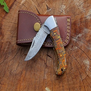 TARJ ENTERPRISES Handmade Damascus Steel Folding Pocket Knife Slide Open Custom Wood Handle <b>Drop</b> Point EDC Survival Industrial - Product Image 1