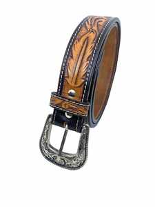 <b>Western</b> Genuine Leather <b>Belt</b> With Floral Embroidery Silver Pin Buckle Casual Style Durable Luxury Feel - Product Image 3