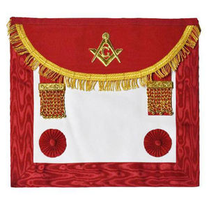 Delantal de bordado hecho a mano para maestro masón escocés con rosetas - Rojo |   Proveedor de Mandiles de Regalia Masónica - Product Image 1
