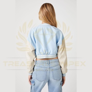 <b>Cropped</b> Fleece Canvas Baseball Varsity <b>Jacket</b> Stand Collar High Street Style Winter 100% Cotton Letter for Women Custom Logo - Product Image 5