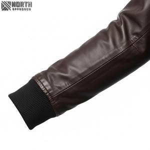 Chaqueta Bomber de Cuero Genuino Marrón Oscuro para Hombre, Cuello Alto, Cierre Frontal con Cremallera, Ropa Exterior Informal - Product Image 3