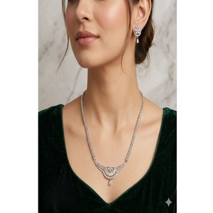 Dazzling <b>Silver</b> Plated Alloy Jewelry <b>Set</b> With Imitation Pearl Geometric <b>Necklace</b> And Earrings For Wedding - Product Image 1