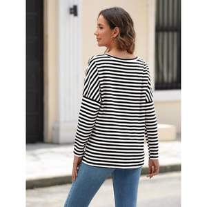 2025 <b>Women's</b> Oversized Striped <b>Long</b> Sleeve Crew Neck Casual <b>Shirts</b> Basic Tops - Product Image 2