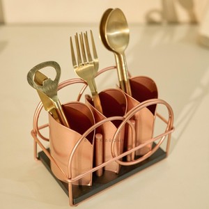 Modern <b>Copper</b> Flatware Set With Spoon Fork Bottle Opener Rust Resistant Metal <b>Utensil</b> Holder For Party Use - Product Image 4