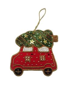 Llavero y accesorio para bolso con diseño de sandía, bordado con cuentas de colores rojo y blanco, de la India. - Product Image 3