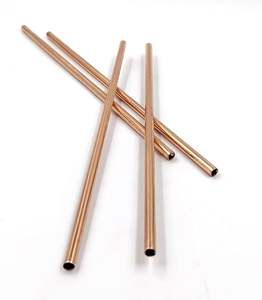 Lot de pailles à boire modernes en cuivre avec brosse de nettoyage, ensemble de pailles réutilisables portables pour la maison, le bar et les smoothies - Product Image 1