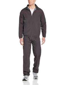 <b>Men</b>’s Charcoal Gray Lightweight Tracksuit <b>Set</b> with Red Piping Accents Full Zip Windbreaker Jacket & Matching Athletic Pants - Product Image 5