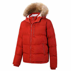 Custom Logo High Quality <b>Men</b> Red Winter Jacket Warm Puffer Parka Faux <b>Fur</b> <b>Hooded</b> Windproof Quilted <b>Coat</b> Wholesale Outerwear - Product Image 1