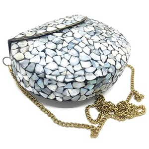 Designer Silver Mosaic Brass <b>Handbag</b> with Floral Embellishments and Golden Chain for Party and Festive Wear - Product Image 2