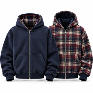 เสื้อแจ็คเก็ตฮู้ดซิปสีน้ำเงินกรมท่าแบบกลับด้านได้ ONEAPEX พร้อมโลโก้สั่งทำ ทรงโอเวอร์ไซส์ สตรีทแวร์ ผู้ผลิตขายส่ง - Product Image 5