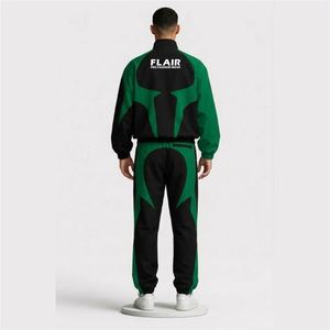 Heavyweight 400gsm Tracksuit Men Cyberpunk Streetwear <b>Star</b> Paneled Contrast Fleece Zip Up <b>Jacket</b> and Jogger Two Piece Set - Product Image 2