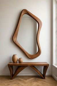 Irregular <b>Wooden</b> <b>Wall</b> <b>Mirror</b> Modern Framed Decorative <b>Mirror</b> Handmade for Home Interior - Product Image 2
