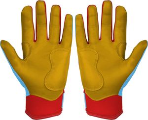 Wholesale Leather Baseball Batting <b>Gloves</b> Sky Blue <b>Red</b> Short Cuff Anti-Slip Hook Loop Closure High Quality Customizable Adiha - Product Image 2