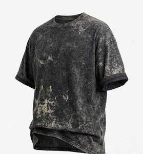 T-shirt en coton oversize pour homme, style streetwear délavé, motif uni, décontracté et tendance, vente en gros - Product Image 4
