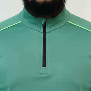 Haut de sport pour homme vert marine à demi-zip et manches longues avec surpiqûres contrastées, séchage rapide, performance optimale, coupe classique, toutes saisons - Product Image 4