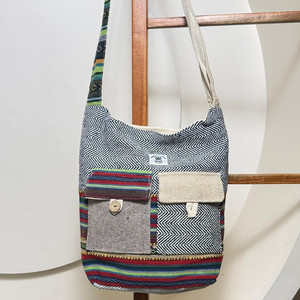 Handmade Himalayan Hemp Shoulder <b>Bag</b> with Colorful Patchwork Pockets Eco-Friendly <b>Crossbody</b> Tote <b>Bag</b> for Travel & Daily Use - Product Image 2