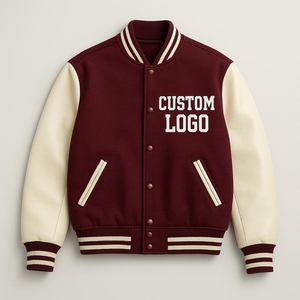 Veste universitaire pour homme de couleur marron avec manches crème, col rabattu, fermeture à boutons, logo personnalisé sur le devant, style preppy, idéale pour l'automne - Product Image 1
